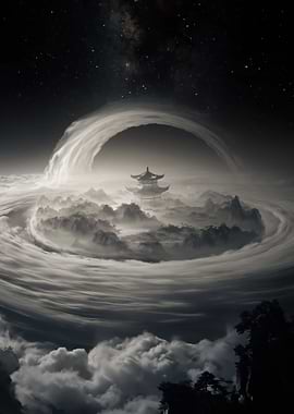 Mystical Pagoda in a Swirling Cloudscape