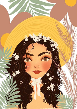 Woman with Flowers and Straw Hat