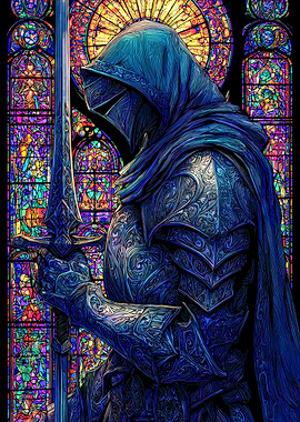 Knight in Stained Glass Cathedral