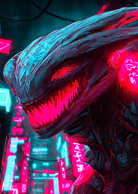 Cyberpunk Neon Bio-Monster Art