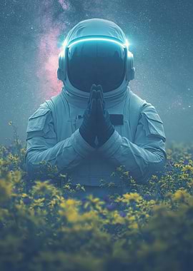 Astronaut Meditating in a Field of Flowers