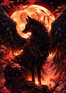 Winged Wolf Under a Blood Moon
