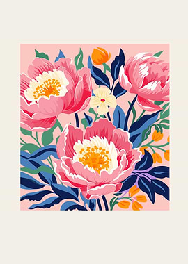 Vibrant Pink Peony Floral Illustration