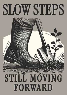 Gardening Boots Shovel Plant Vintage Engraving Botanical Poster Growth Wall Art