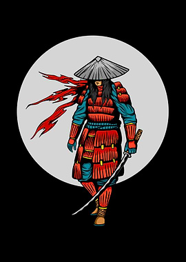 Samurai Warrior with Fiery Scarf