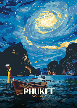 Phuket Thailand Night Sky Boat