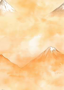 Watercolor Mountains in Orange Hues