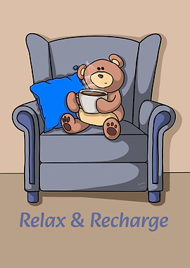 Teddy Bear Relaxing with Coffee