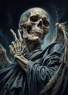Skeleton Angel with Peace Sign