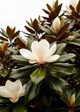 Magnolia Flower and Leaves