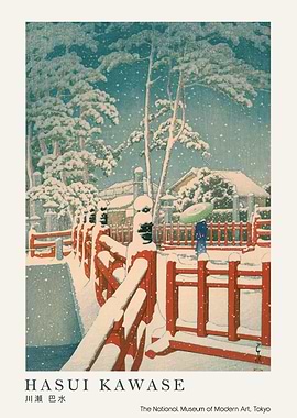 Snowy Landscape with Red Bridge