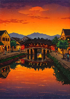 Asian Town at Sunset
