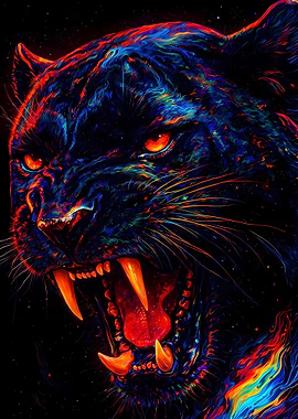 Aggressive Black Panther with Fiery Colors