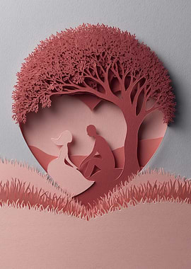 Paper Cutout Couple Under Heart Tree