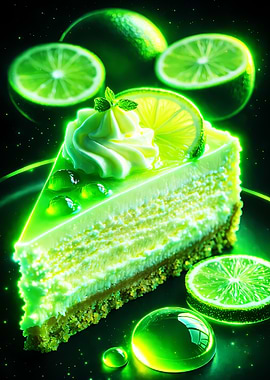 Lime cheesecake slice with glowing effect