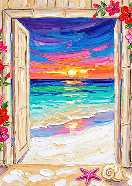Tropical Sunset Through Open Doorway