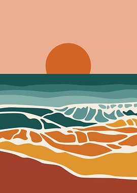 Abstract Sunset Beach Waves