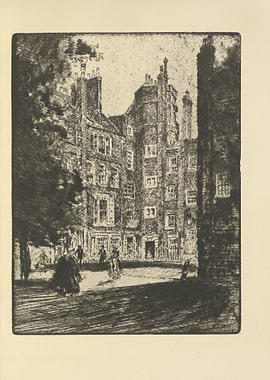 Courtyard of an old building with people