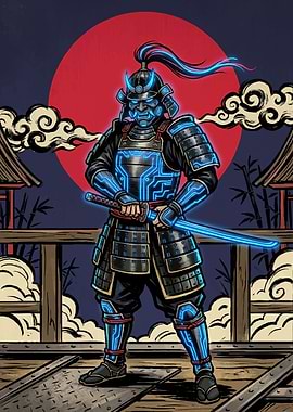 Cyberpunk Samurai with Neon Armor