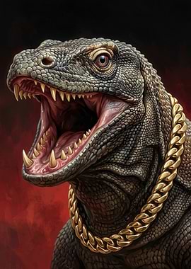 Komodo Dragon Wearing Gold Chain