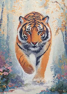 Tiger Walking Through Snow