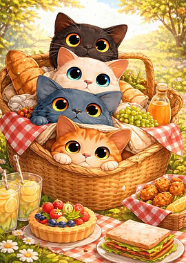 Cute Cats Having a Picnic