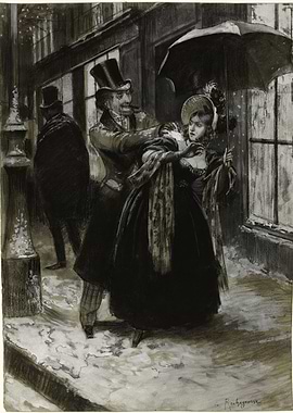 Victorian Couple in Snowy Street