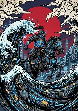 Cyberpunk Samurai on Horseback