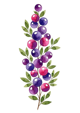 Watercolor Berries and Leaves