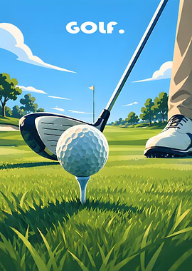 Golf ball on tee with club