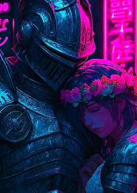 Cyberpunk Knight Flower Crown Girl