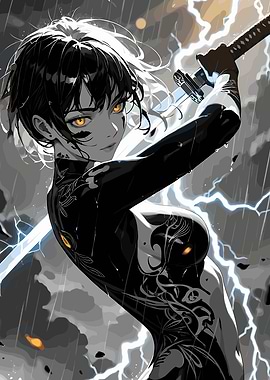 Anime Samurai Warrior in Storm