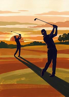 Golfers at Sunset Desgin