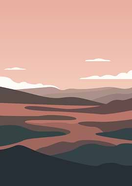 Abstract Landscape with River and Mountains