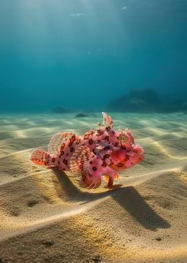 Pink Scorpionfish on Sandy Seabed