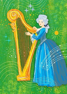 Woman Playing Harp in Garden Classical Music