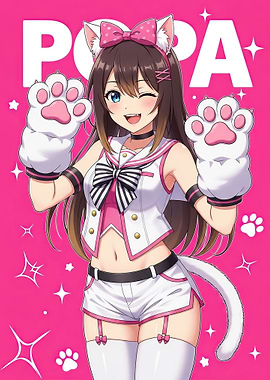 Anime Cat Girl with Paw Mittens