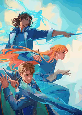 Three young mages in blue robes