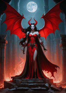 Demonic Woman in Red Dress