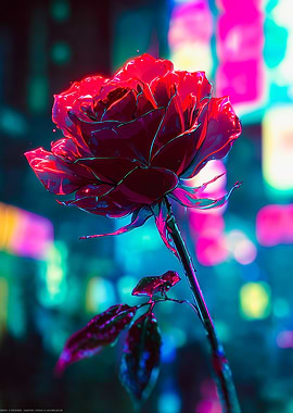 Cyberpunk Red Rose Neon Background