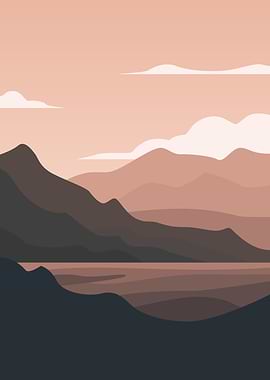 Minimalist Mountain Landscape with Lake