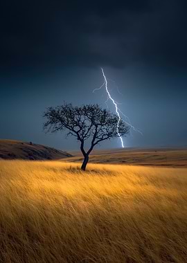 Tree Struck by Lightning in a Field