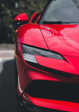Red Sports Car Headlight Close-up