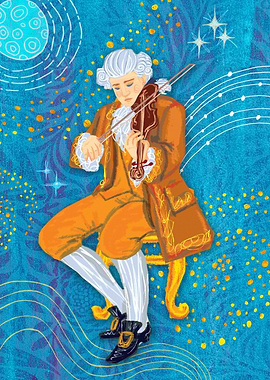 Musician Playing Violin in Celestial Setting