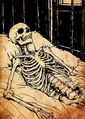 Skeleton Lying in Bed