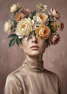 Surreal Floral Portrait with Dripping Effect