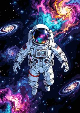 Astronaut floating in colorful galaxy