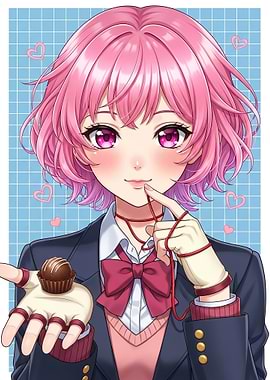 Anime Girl with Chocolate and Red String