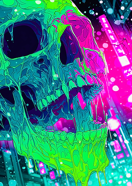 Dripping Neon Green Skull Portrait