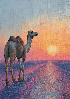 Camel in a Desert Sunset